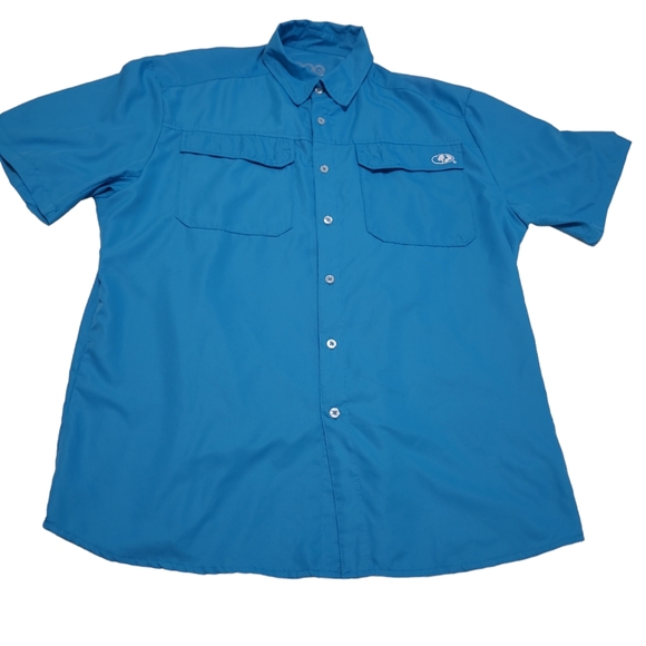 💲2️⃣ EAG Elite by Mossy Oak Blue Short-sleeved Button-down Outdoor Sport Shirt - Picture 8 of 14